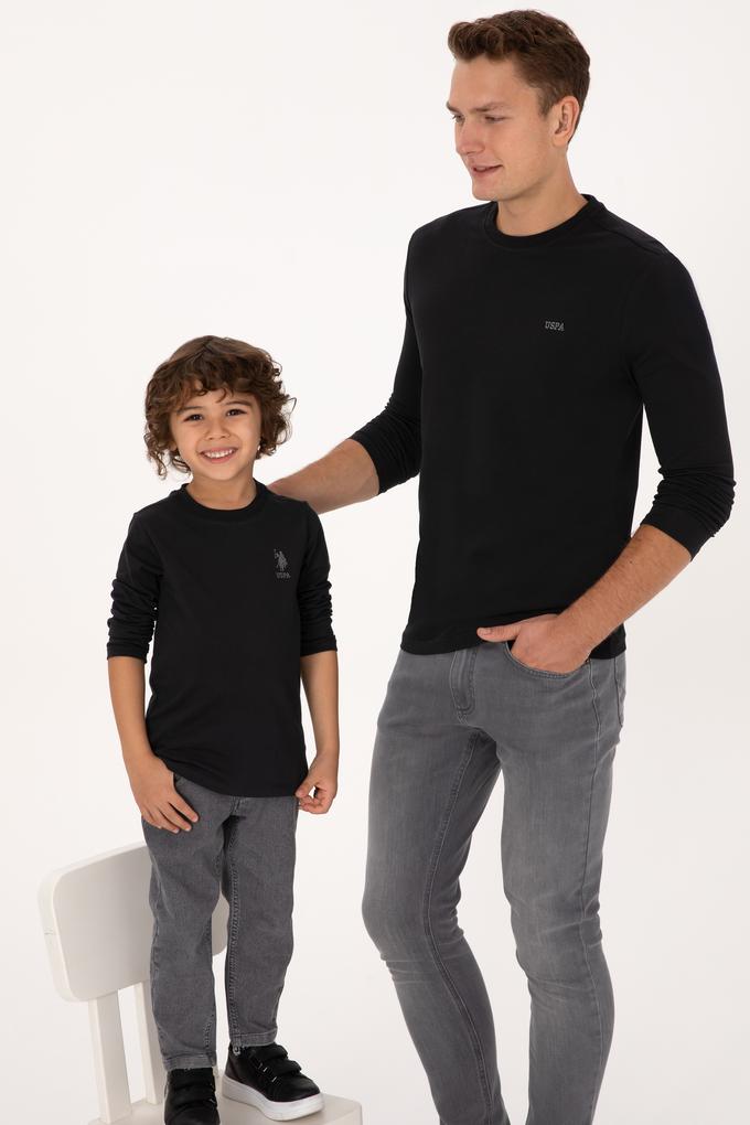 Erkek Çocuk Siyah Basic Bisiklet Yaka Sweatshirt