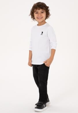 Erkek Çocuk Beyaz Basic Bisiklet Yaka Sweatshirt - 50314002067