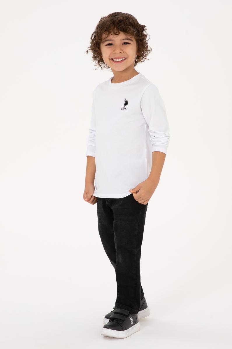 Erkek Çocuk Beyaz Basic Bisiklet Yaka Sweatshirt