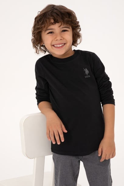 Erkek Çocuk Siyah Basic Bisiklet Yaka Sweatshirt