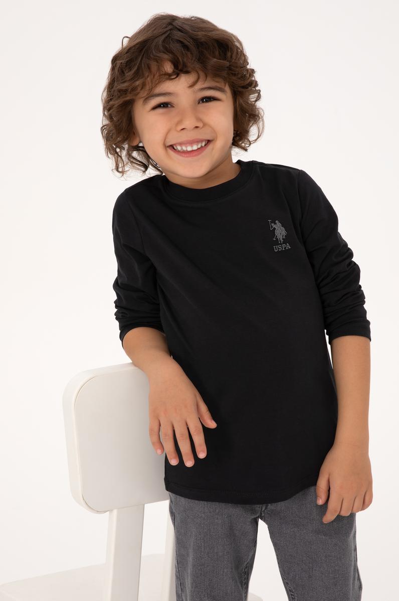 Erkek Çocuk Siyah Basic Bisiklet Yaka Sweatshirt