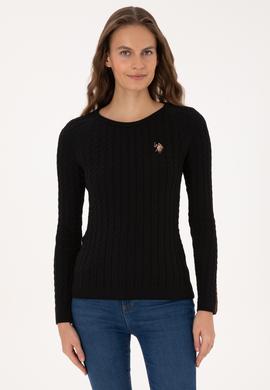 Kadın Siyah Bisiklet Yaka Basic Kazak - 50307728026