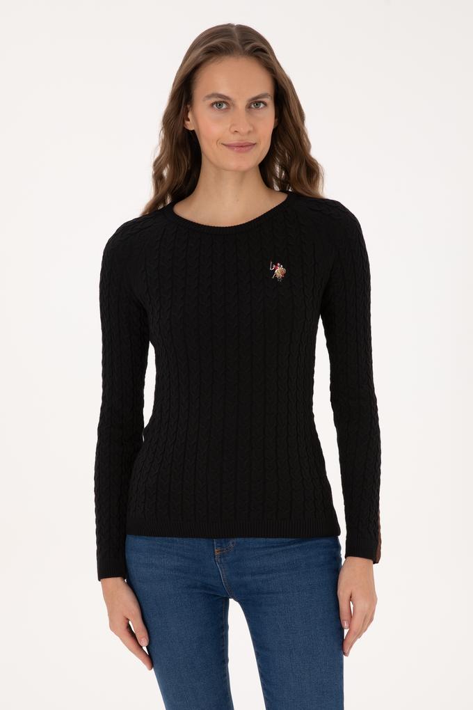 Kadın Siyah Bisiklet Yaka Basic Kazak