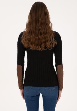 Kadın Siyah Bisiklet Yaka Basic Kazak - 50307728026