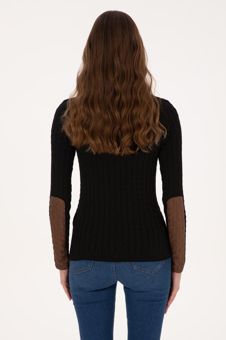 Kadın Siyah Bisiklet Yaka Basic Kazak - 50307728026