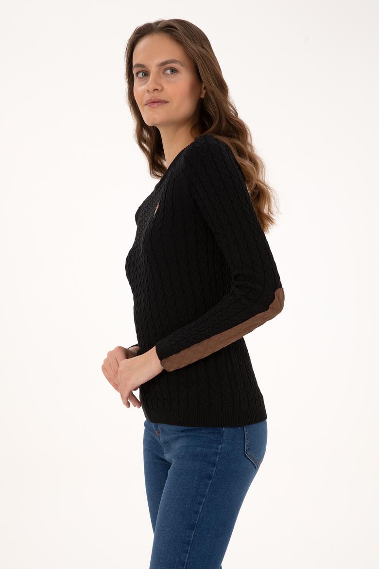 Kadın Siyah Bisiklet Yaka Basic Kazak - 50307728026