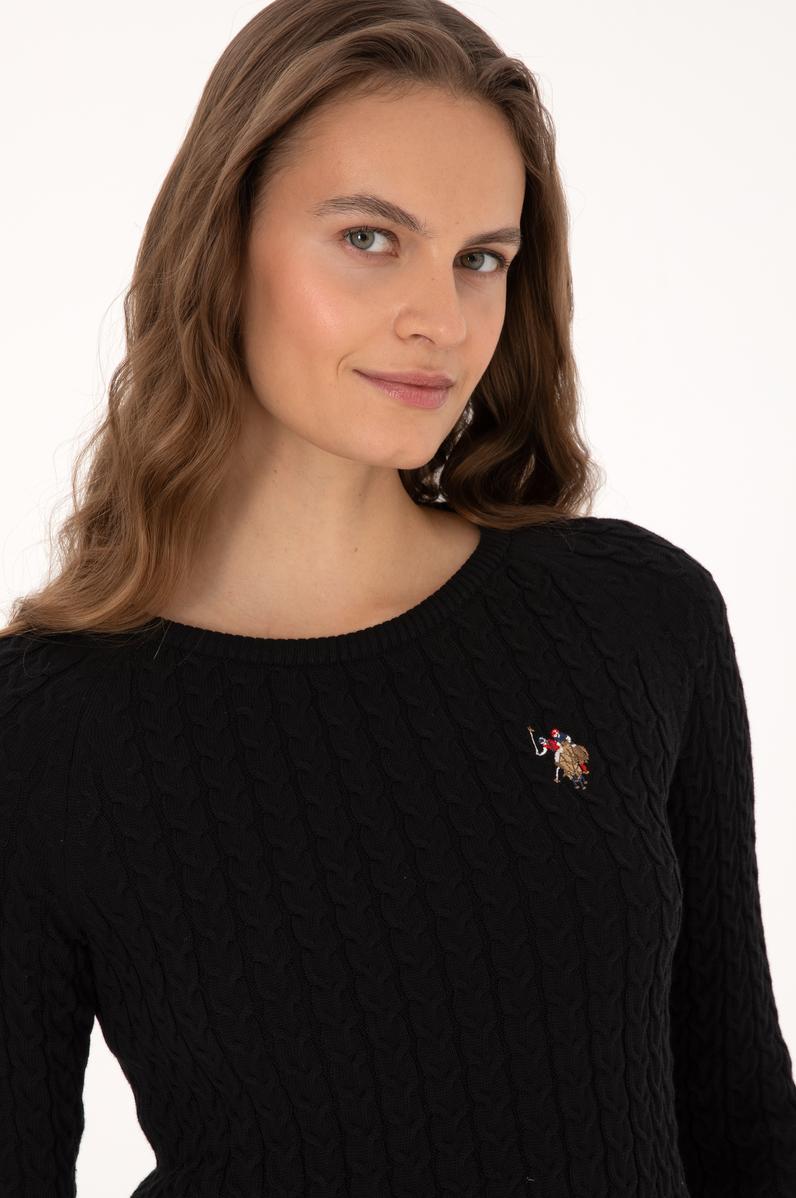 Kadın Siyah Bisiklet Yaka Basic Kazak