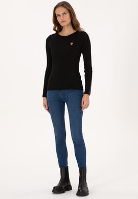 Kadın Siyah Bisiklet Yaka Basic Kazak - 50307728026