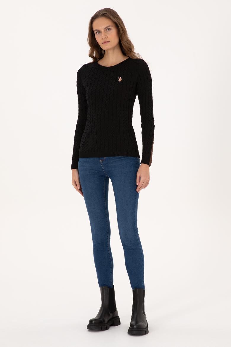 Kadın Siyah Bisiklet Yaka Basic Kazak - 50307728026