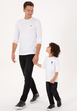 Erkek Çocuk Beyaz Basic Bisiklet Yaka Sweatshirt - 50314002067