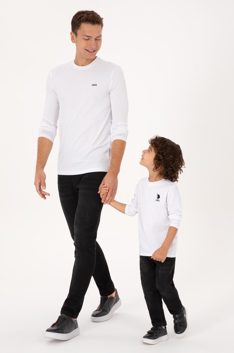 Erkek Çocuk Beyaz Basic Bisiklet Yaka Sweatshirt