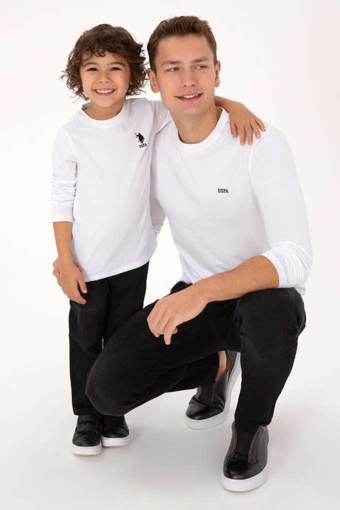 Erkek Çocuk Beyaz Basic Bisiklet Yaka Sweatshirt