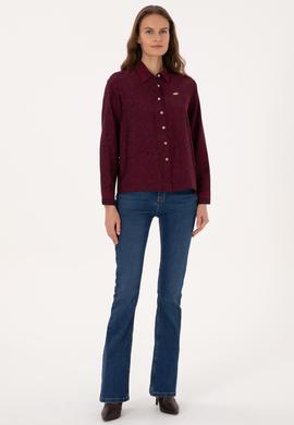 Kadın Bordo Uzun Kollu Gömlek - 50308716014