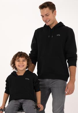 Erkek Regular Fit Kapüşonlu Şardonlu Siyah Basic Sweatshirt - 50315582056