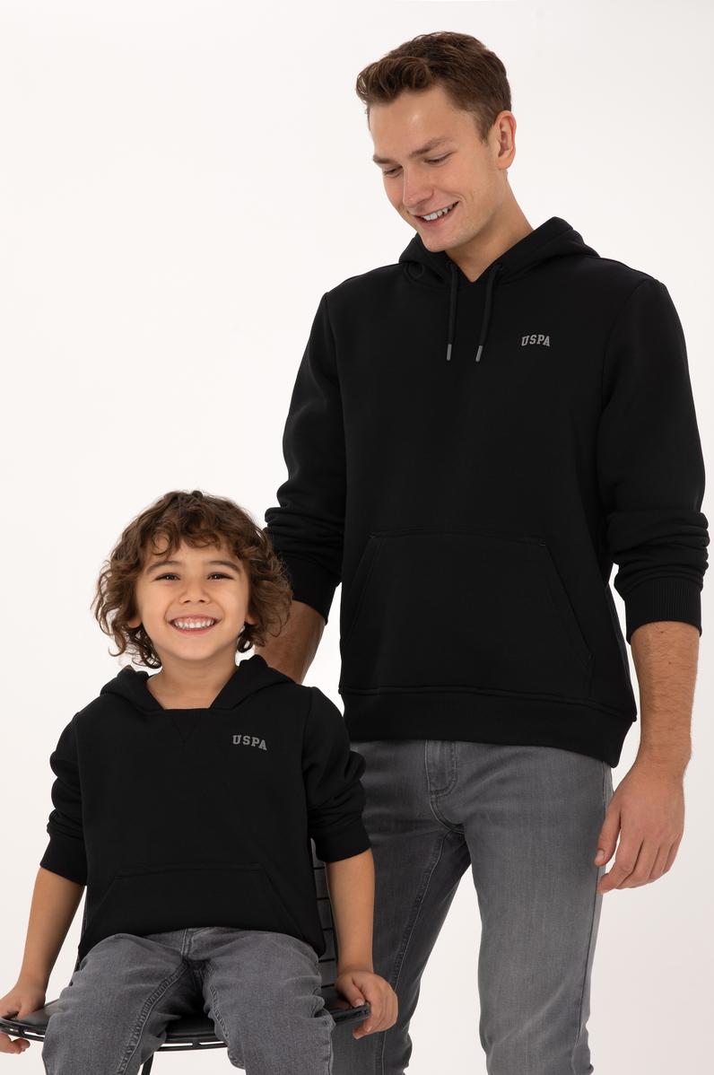 Erkek Regular Fit Kapüşonlu Şardonlu Siyah Basic Sweatshirt