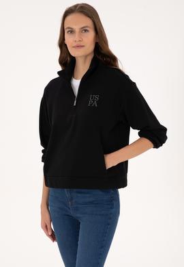 Kadın Siyah Fermuarlı Dik Yaka Sweatshirt - 50307798020
