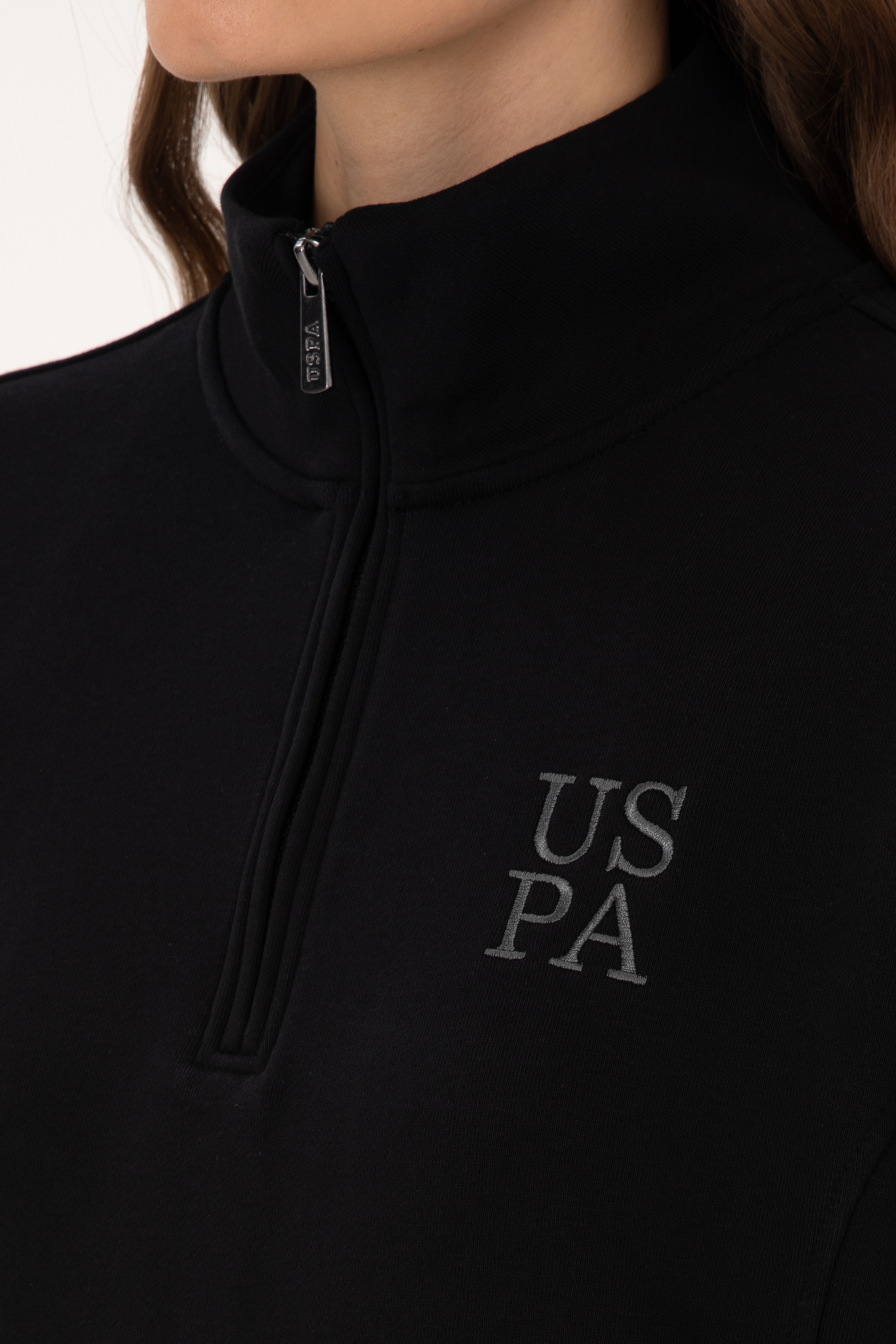 Kadın Siyah Fermuarlı Dik Yaka Sweatshirt - Image 7