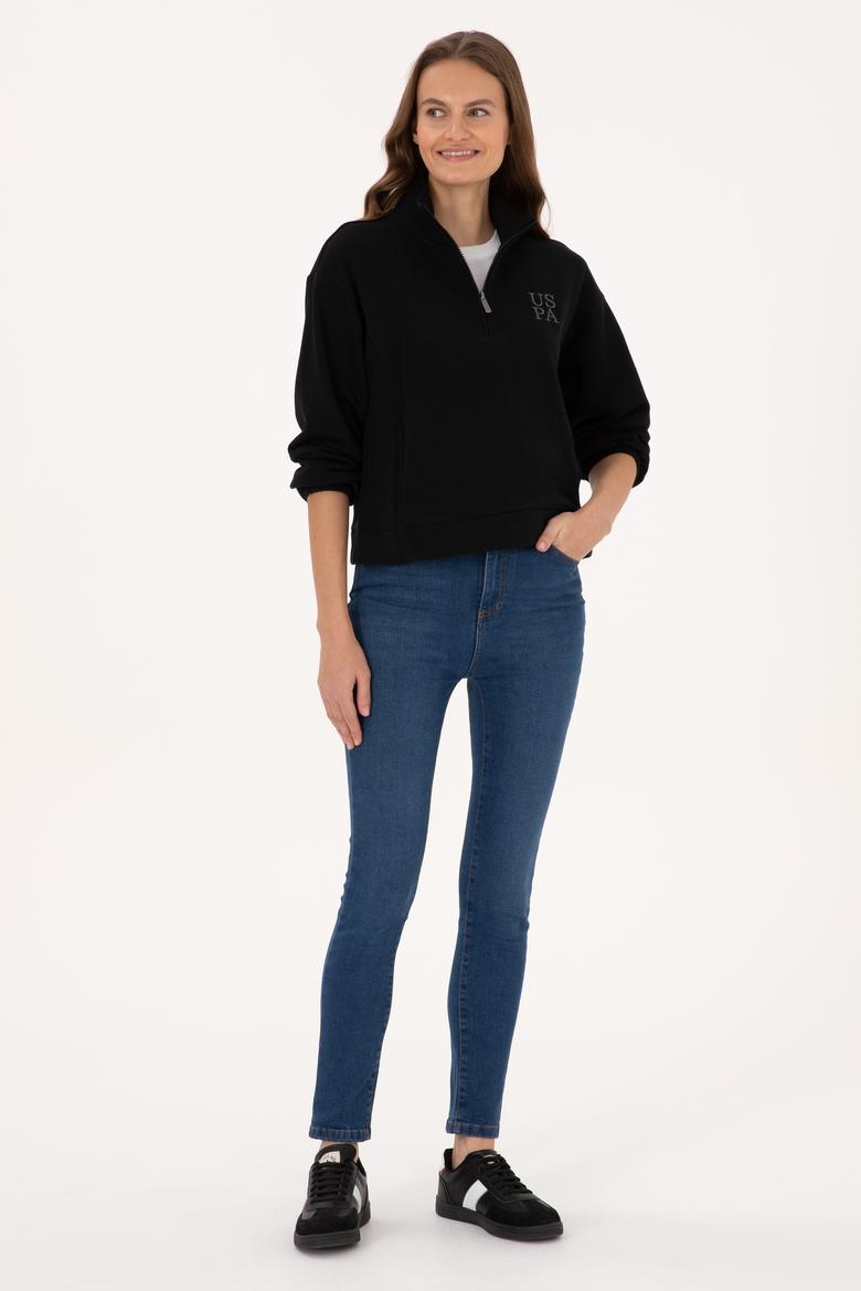 Kadın Siyah Fermuarlı Dik Yaka Sweatshirt - 50307798020