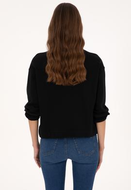 Kadın Siyah Fermuarlı Dik Yaka Sweatshirt - 50307798020