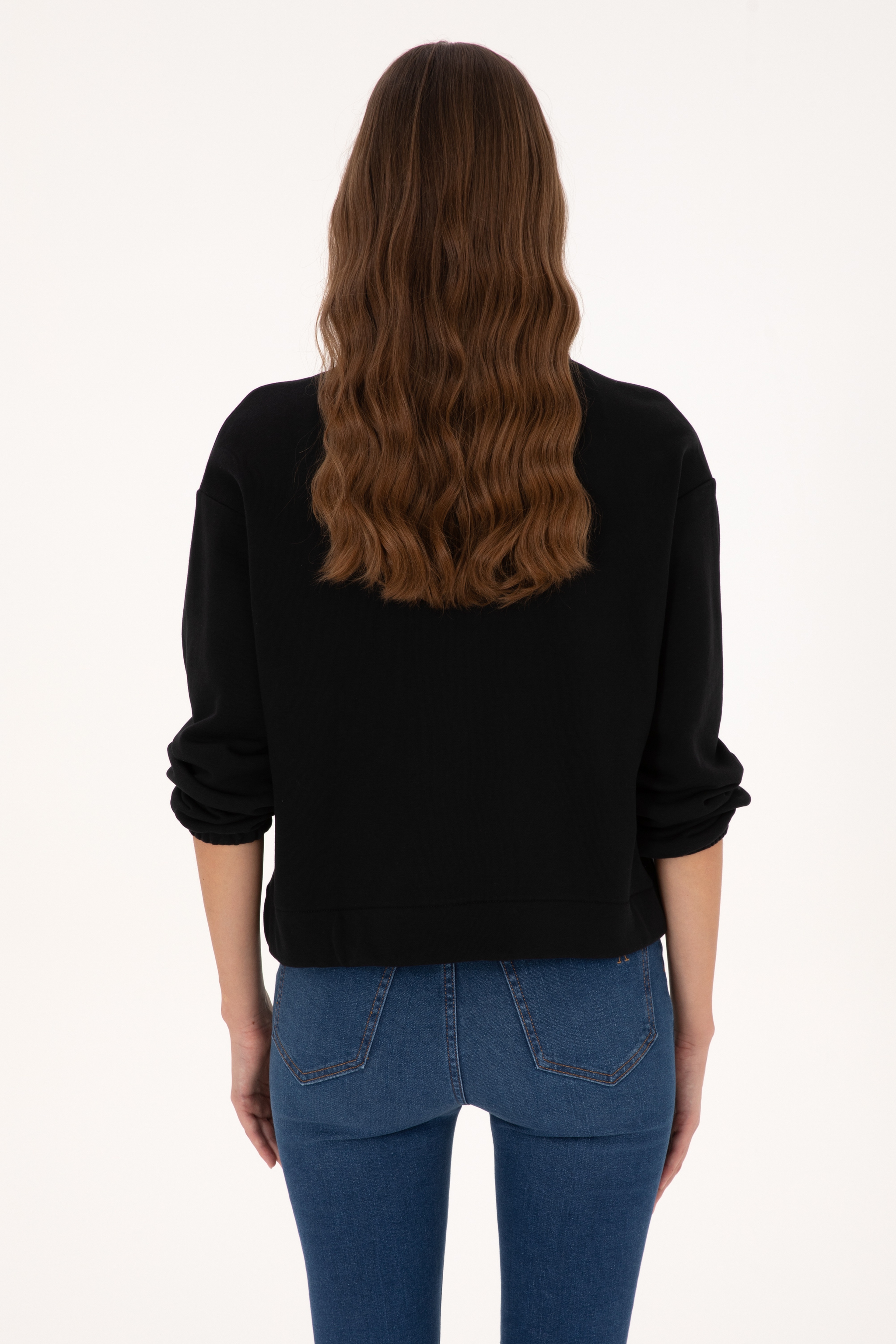 Kadın Siyah Fermuarlı Dik Yaka Sweatshirt