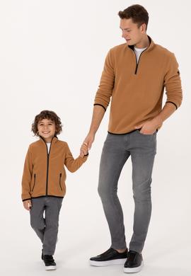Erkek Regular Fit Camel Polar Yarım Fermuarlı Basic Sweatshirt - 50313777106
