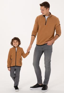 Erkek Regular Fit Camel Polar Yarım Fermuarlı Basic Sweatshirt - 50313777106