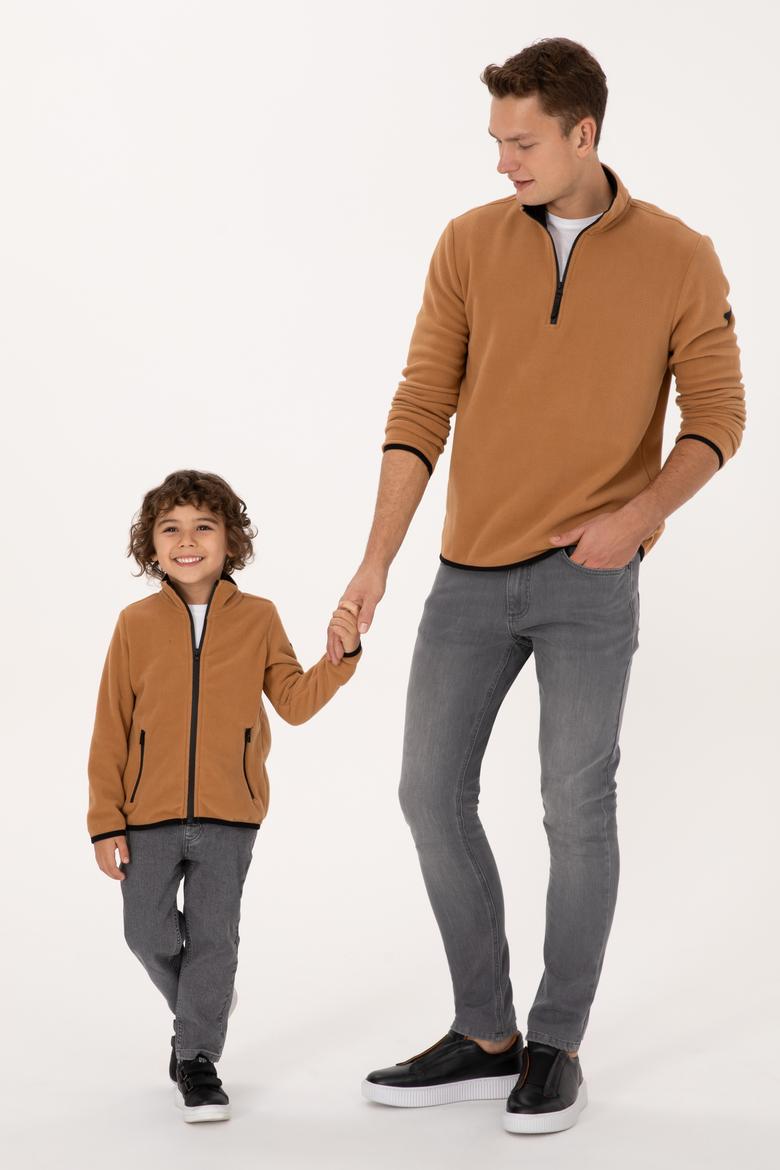 Erkek Regular Fit Camel Polar Yarım Fermuarlı Basic Sweatshirt - 50313777106