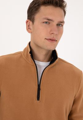 Erkek Regular Fit Camel Polar Yarım Fermuarlı Basic Sweatshirt - 50313777106