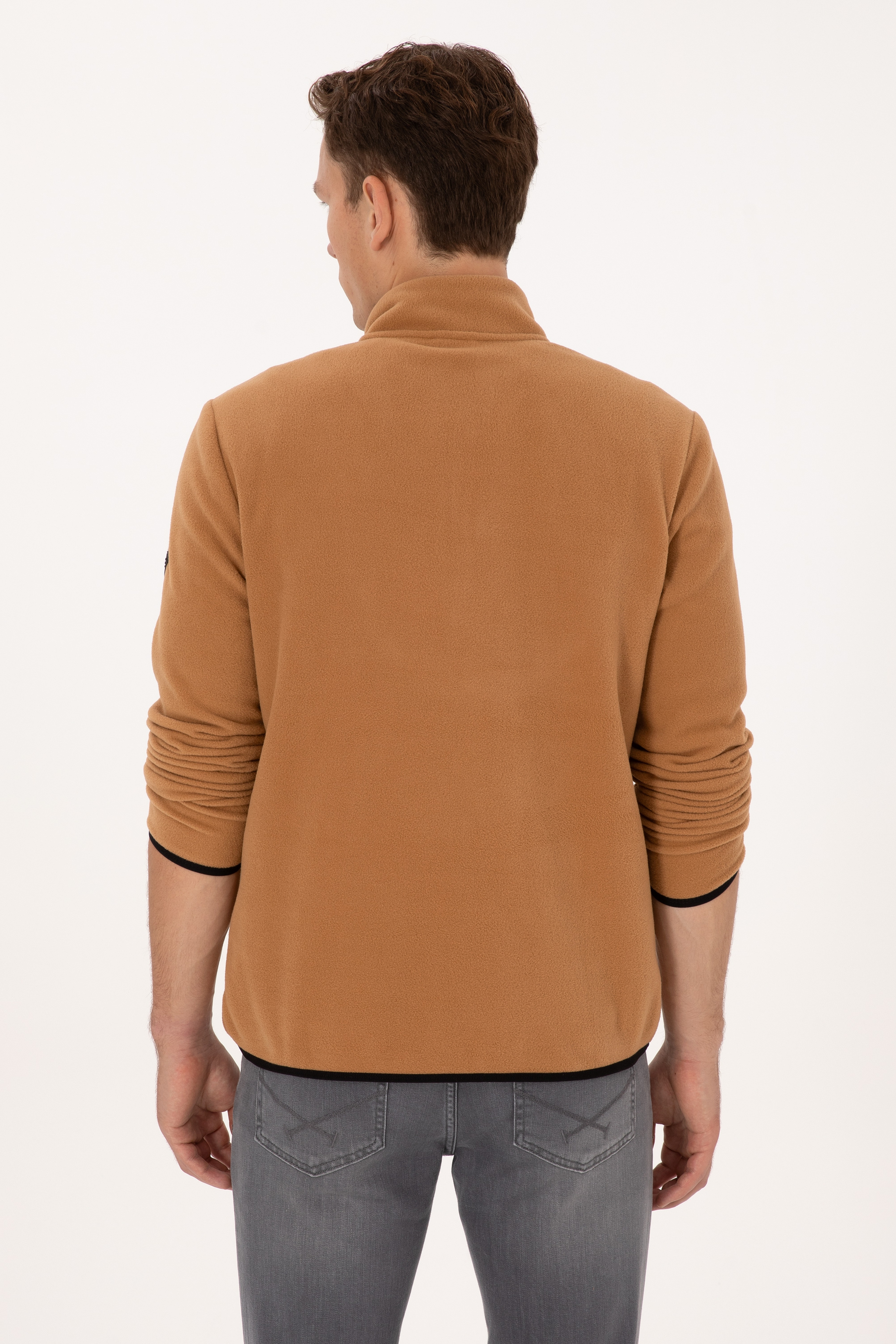 Erkek Regular Fit Camel Polar Yarım Fermuarlı Basic Sweatshirt - Image 5
