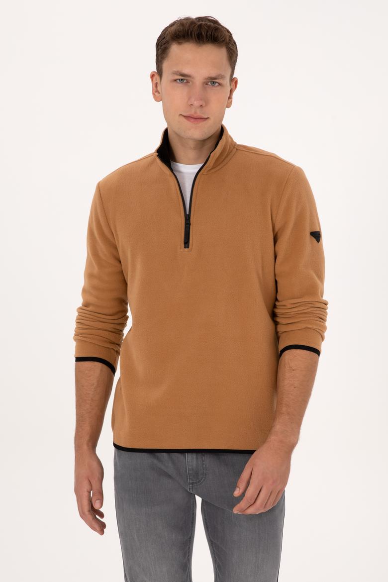 Erkek Regular Fit Camel Polar Yarım Fermuarlı Basic Sweatshirt - 50313777106