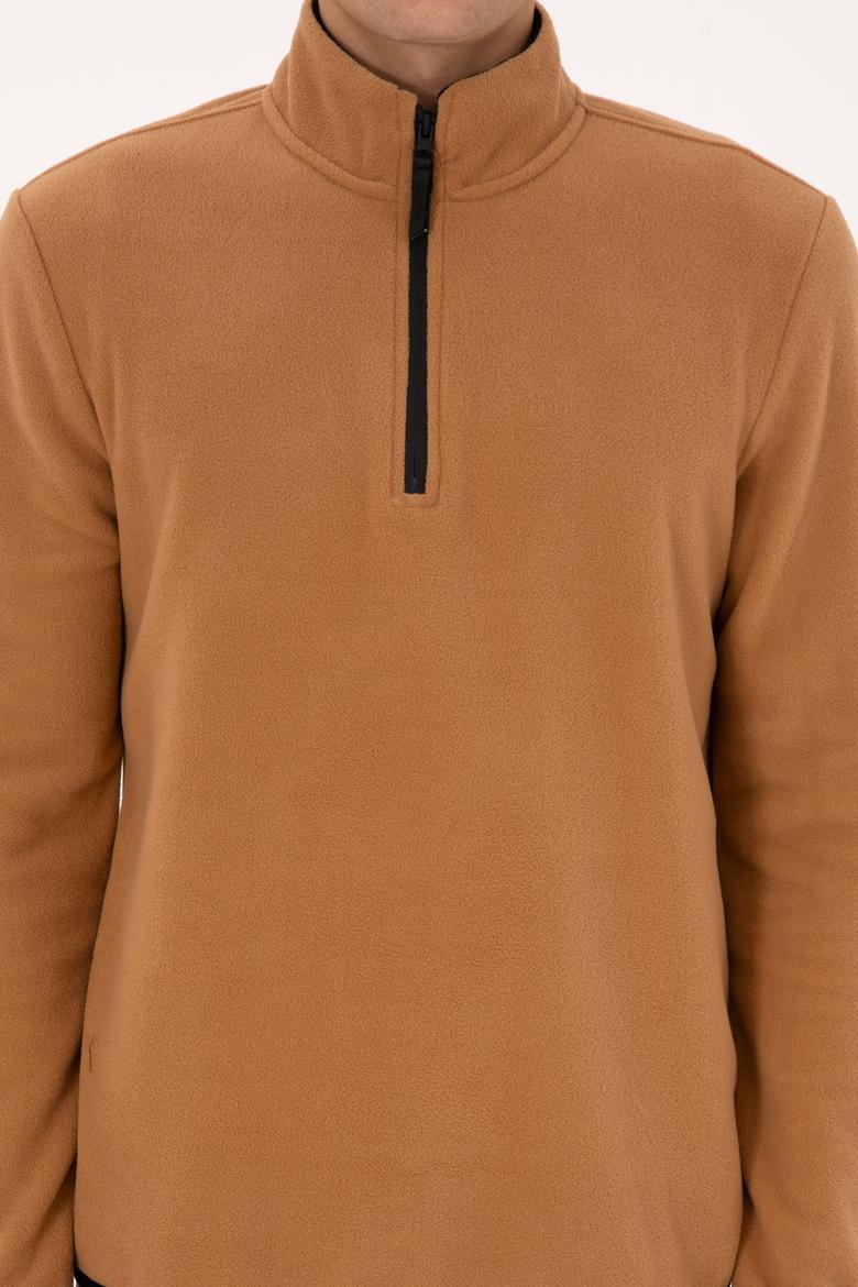 Erkek Regular Fit Camel Polar Yarım Fermuarlı Basic Sweatshirt - 50313777106