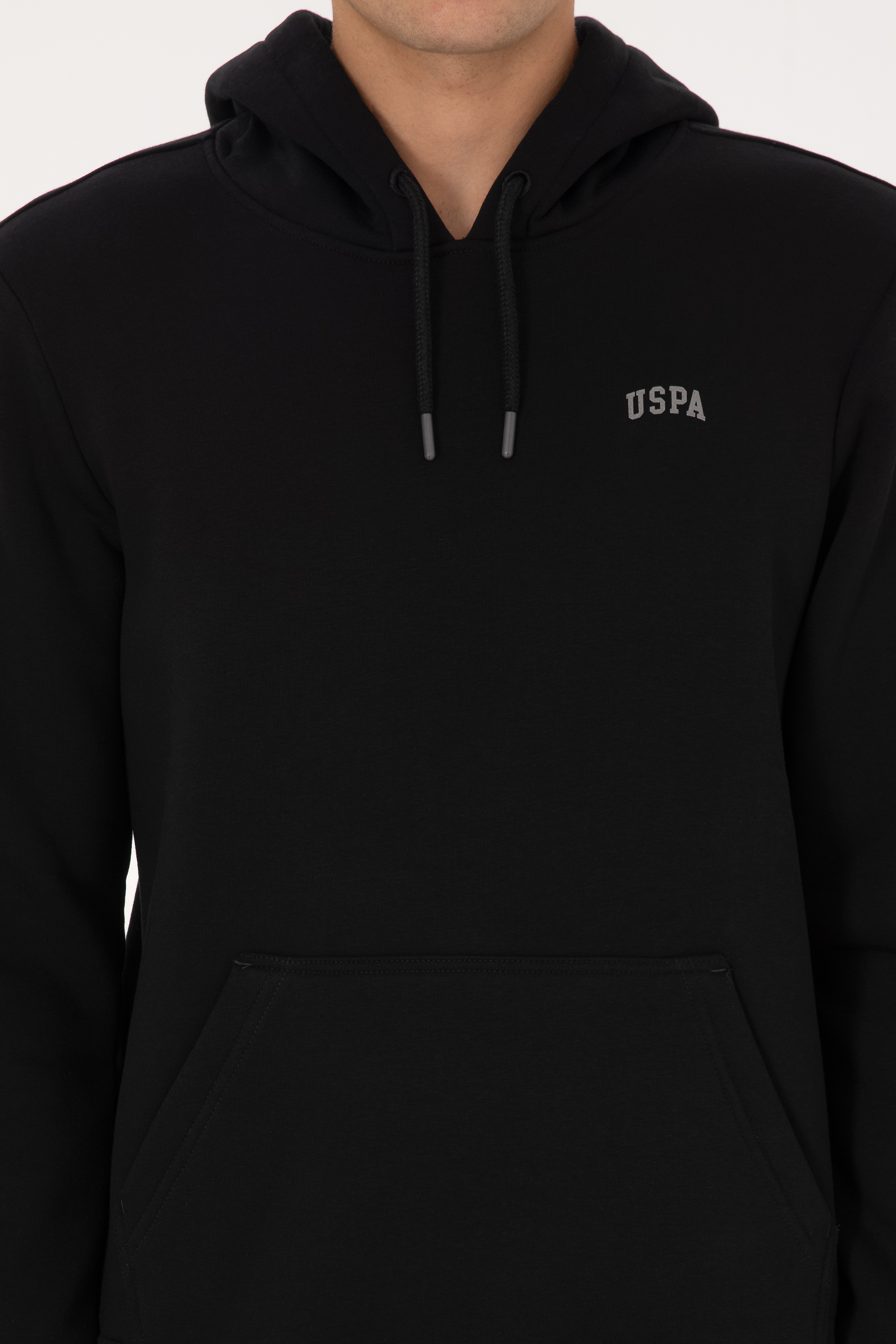 Erkek Regular Fit Kapüşonlu Şardonlu Siyah Basic Sweatshirt - Image 6