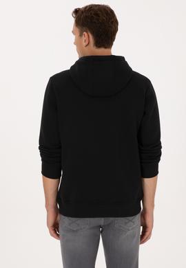Erkek Regular Fit Kapüşonlu Şardonlu Siyah Basic Sweatshirt - 50315582056