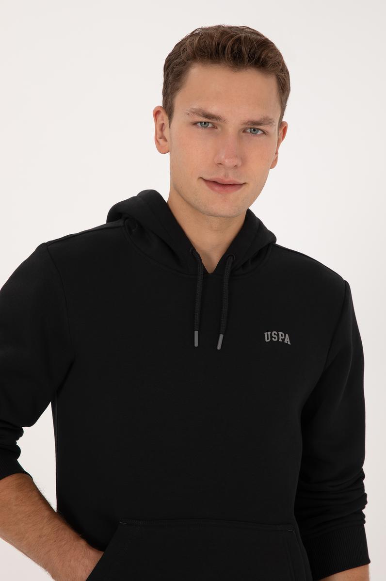 Erkek Regular Fit Kapüşonlu Şardonlu Siyah Basic Sweatshirt