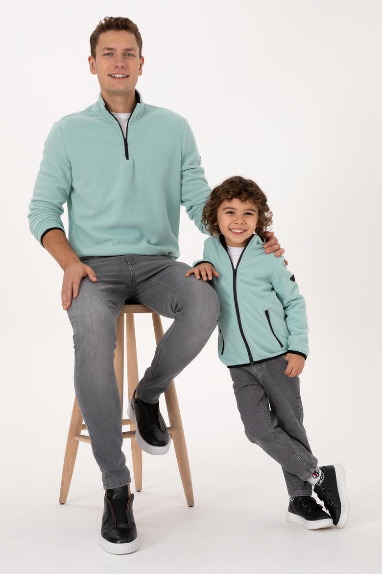 Erkek Regular Fit Mint Polar Yarım Fermuarlı Basic Sweatshirt - 50313777117