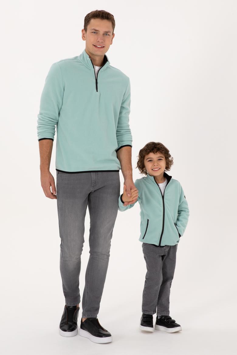 Erkek Regular Fit Mint Polar Yarım Fermuarlı Basic Sweatshirt