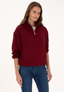 Kadın Bordo Fermuarlı Dik Yaka Sweatshirt - 50307798006
