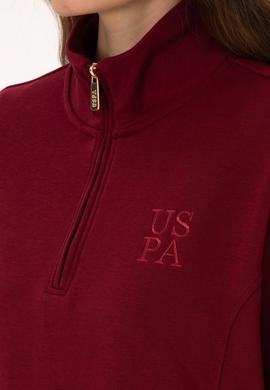 Kadın Bordo Fermuarlı Dik Yaka Sweatshirt - 50307798006