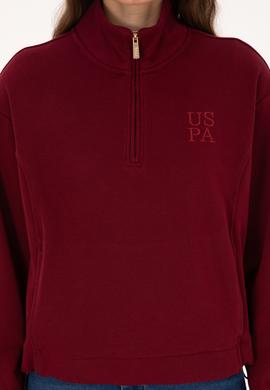 Kadın Bordo Fermuarlı Dik Yaka Sweatshirt - 50307798006