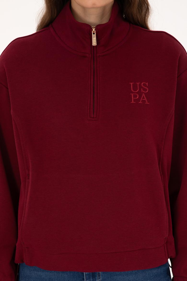 Kadın Bordo Fermuarlı Dik Yaka Sweatshirt - 50307798006