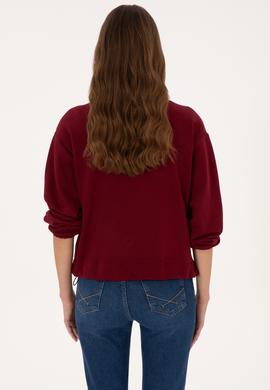 Kadın Bordo Fermuarlı Dik Yaka Sweatshirt - 50307798006