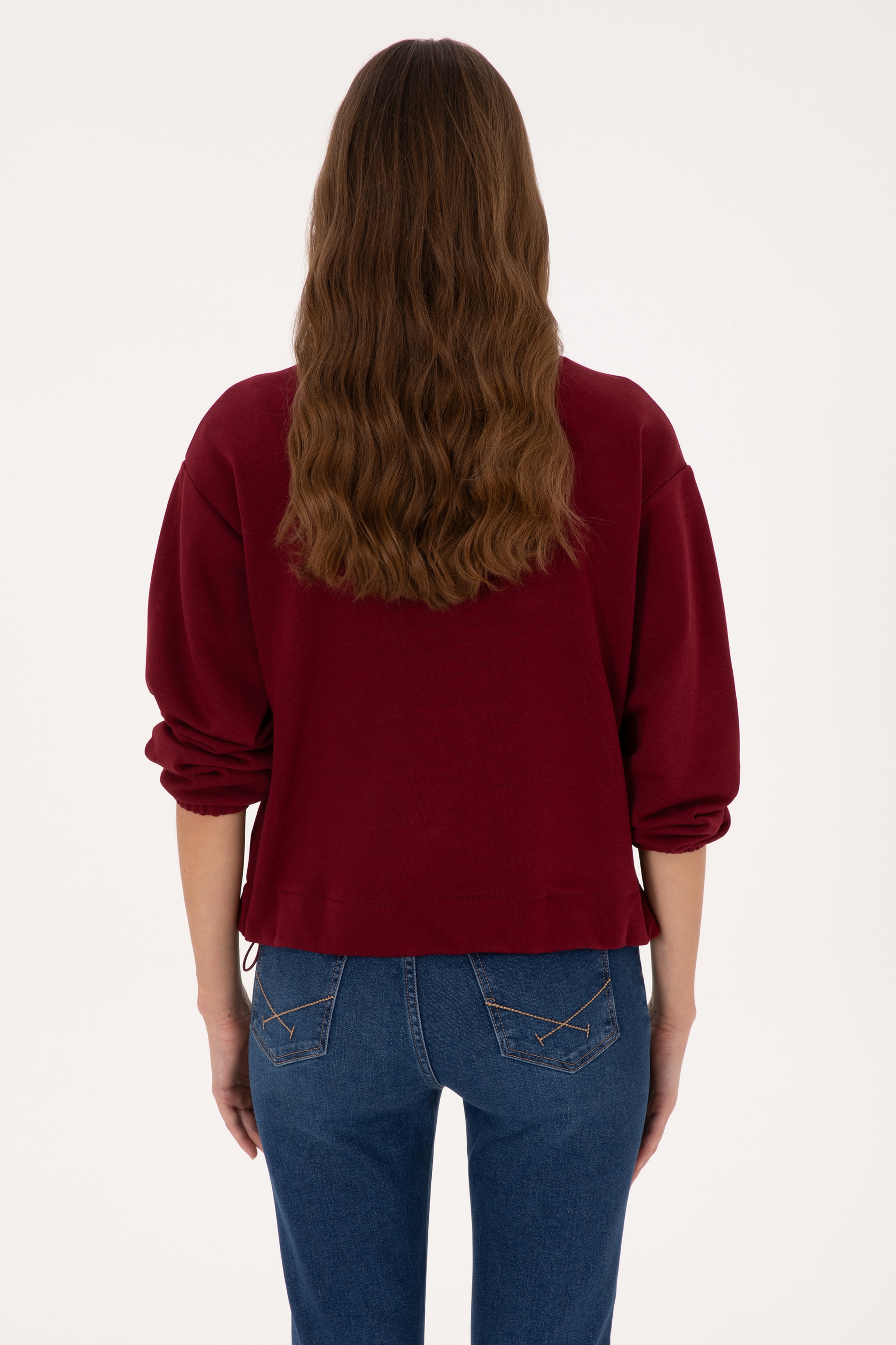 Kadın Bordo Fermuarlı Dik Yaka Sweatshirt