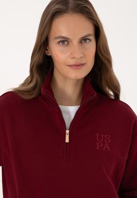 Kadın Bordo Fermuarlı Dik Yaka Sweatshirt - 50307798006