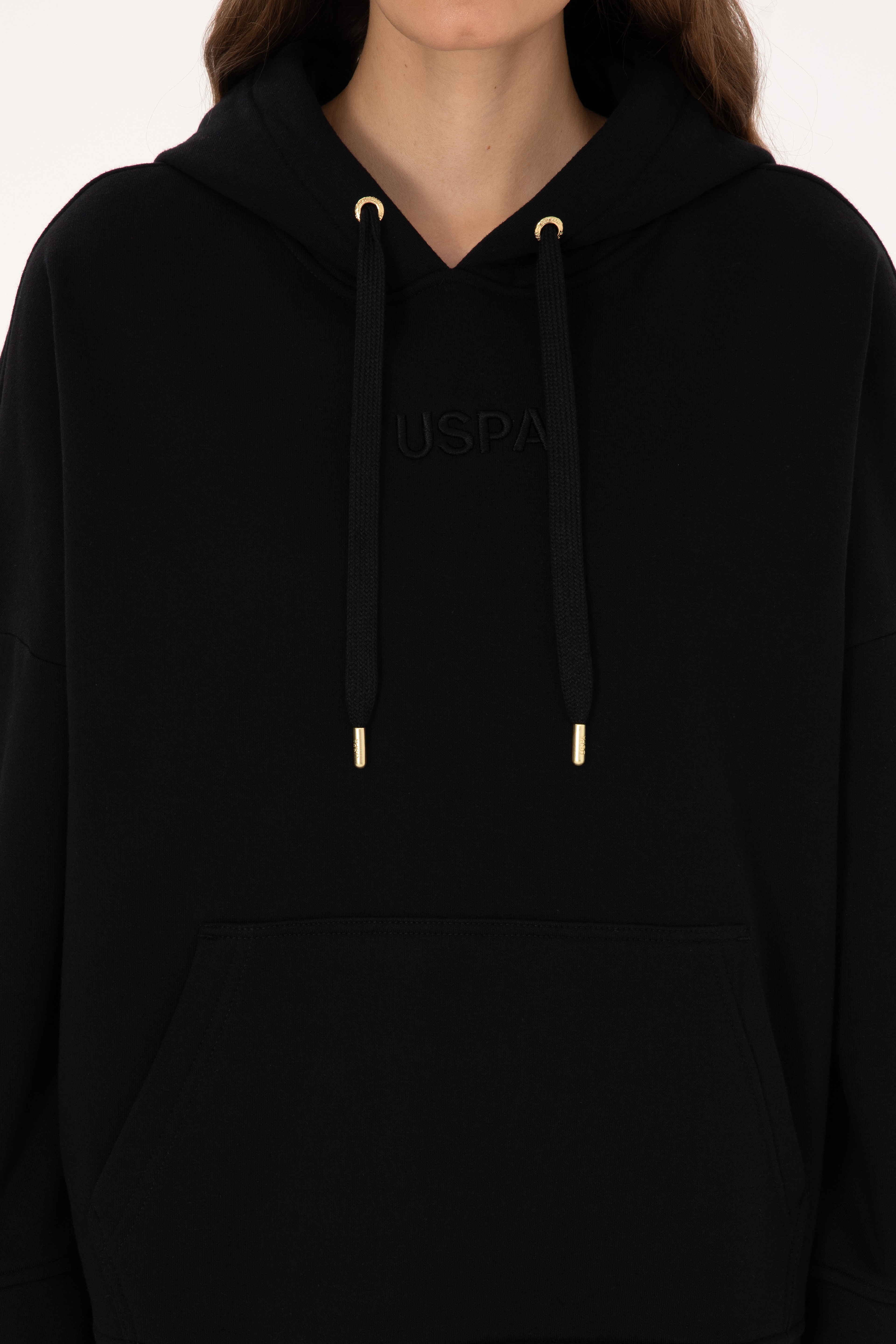Kadın Siyah Kapüşonlu Sweatshirt - Image 6