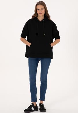 Kadın Siyah Kapüşonlu Sweatshirt - 50314938014