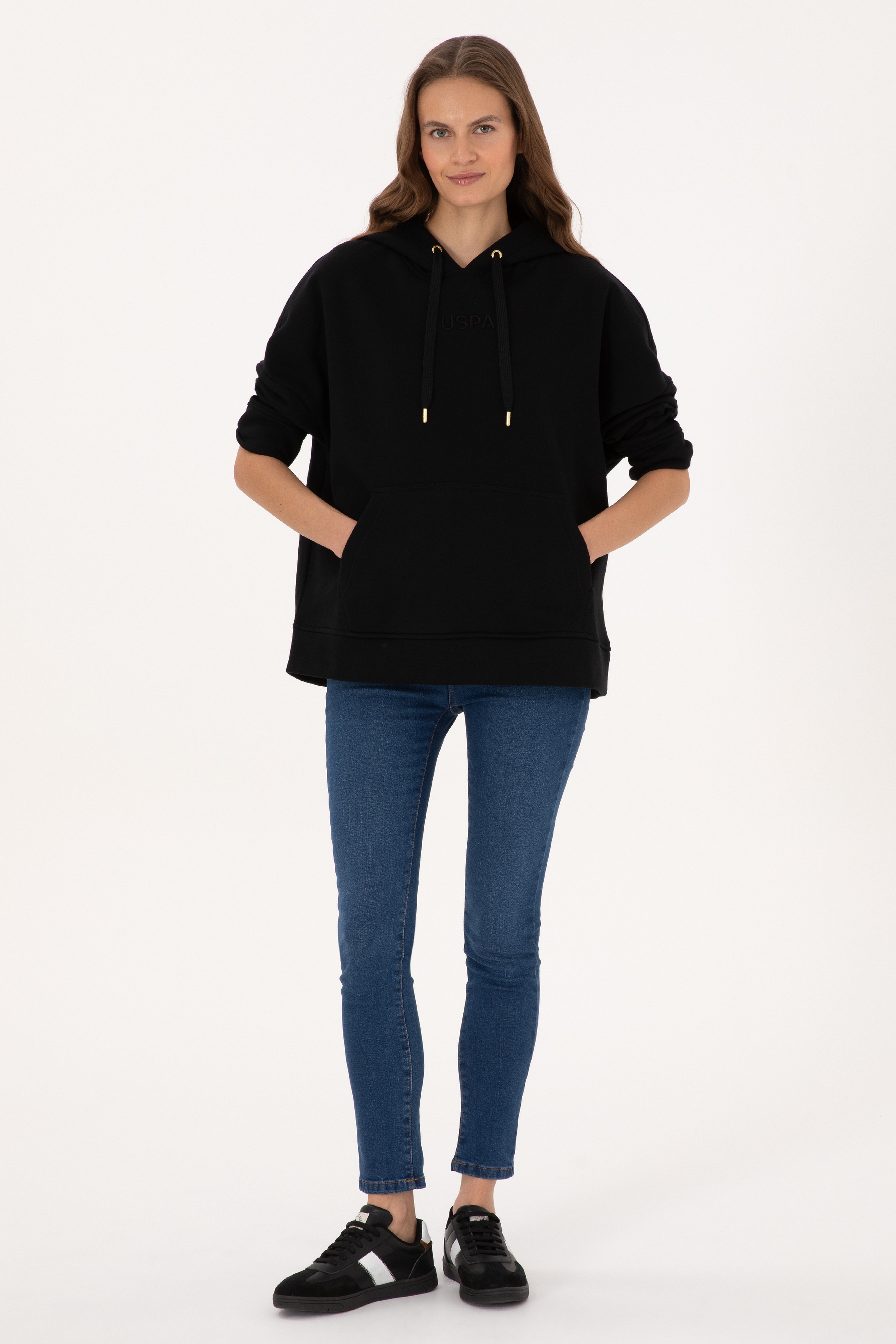 Kadın Siyah Kapüşonlu Sweatshirt - Image 4