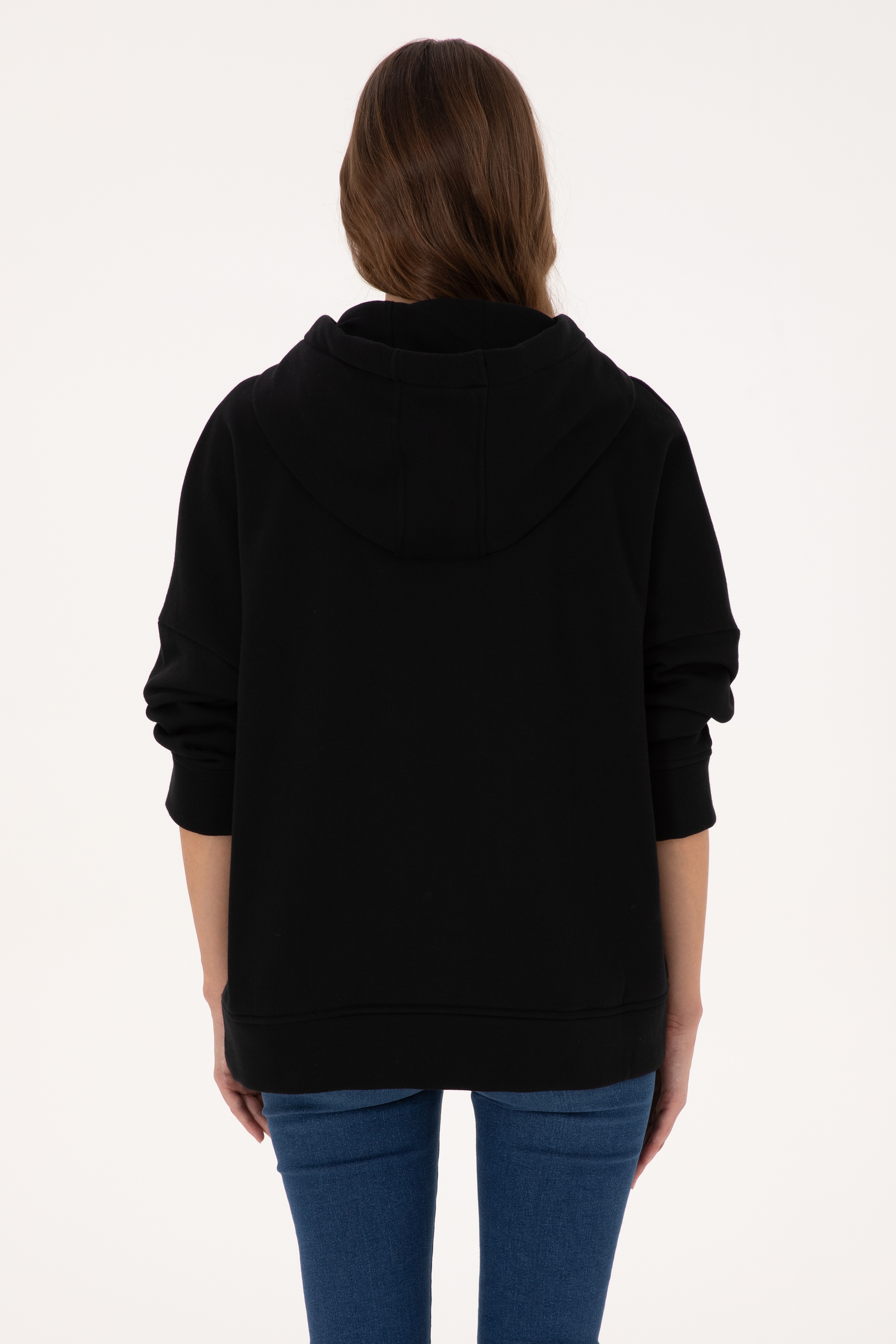 Kadın Siyah Kapüşonlu Sweatshirt - Image 5