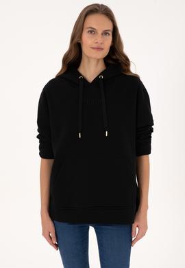 Kadın Siyah Kapüşonlu Sweatshirt - 50314938014