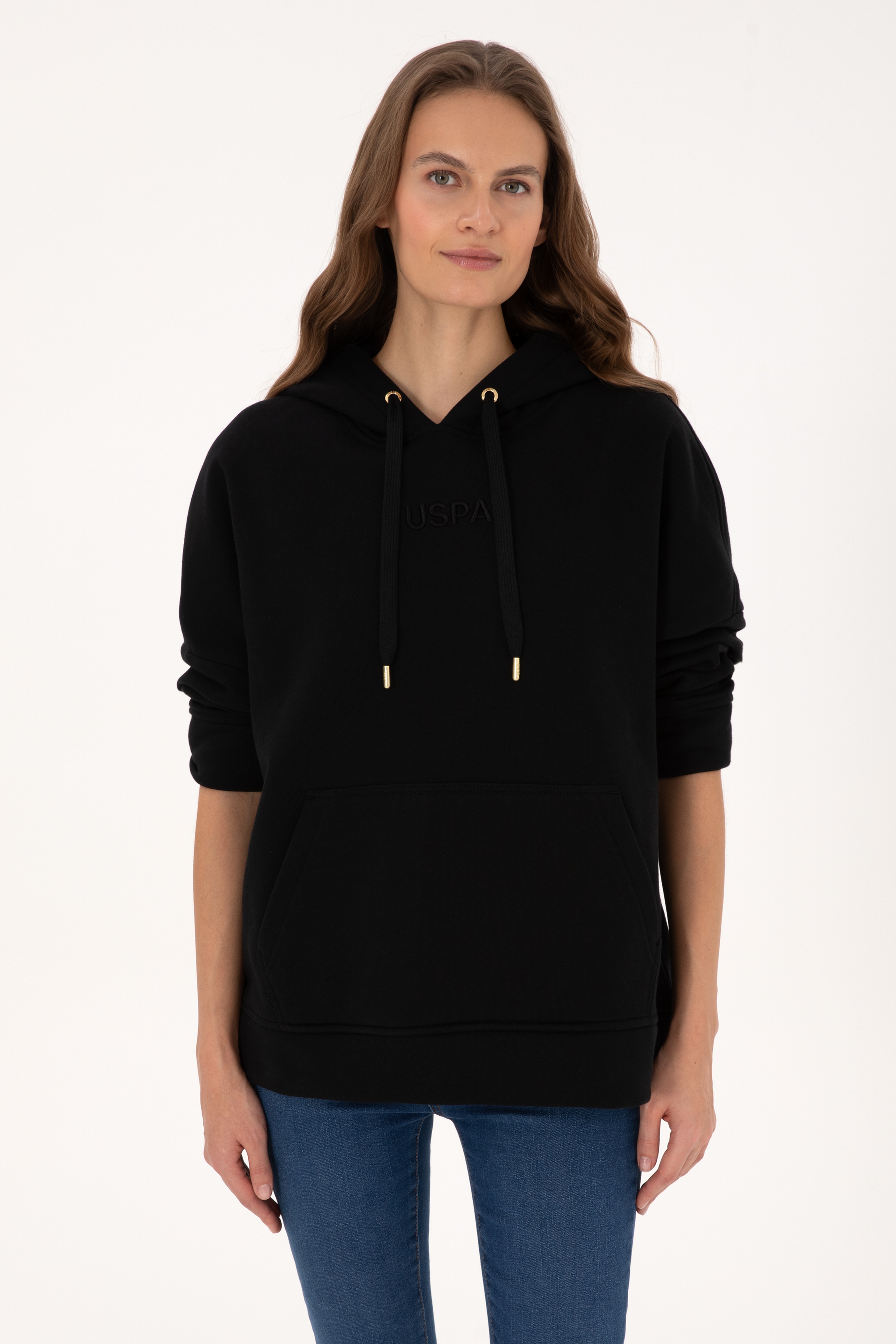 Kadın Siyah Kapüşonlu Sweatshirt - Image 3