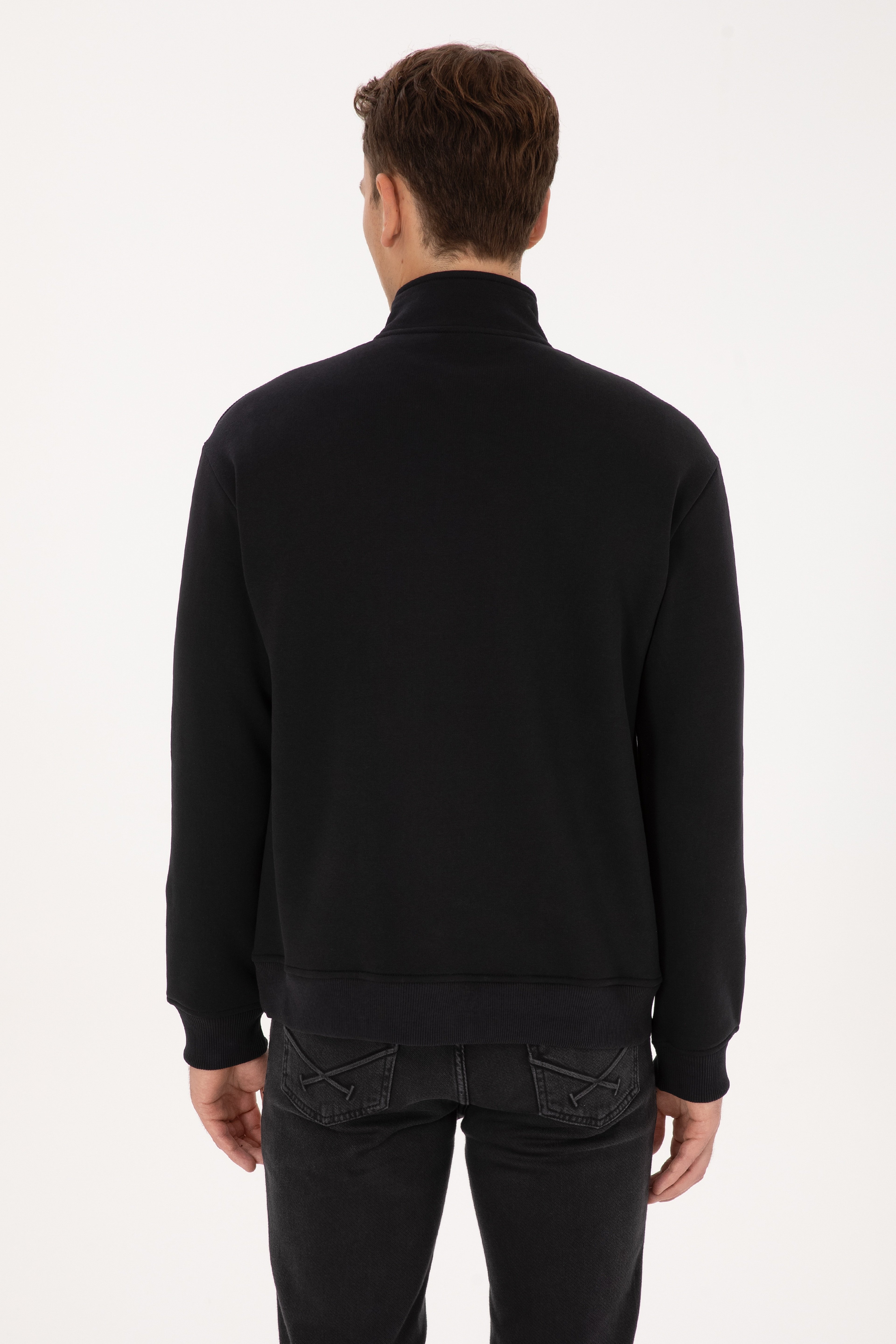 Erkek Comfort Fit Yarım Fermuarlı Siyah Sweatshirt - Image 5